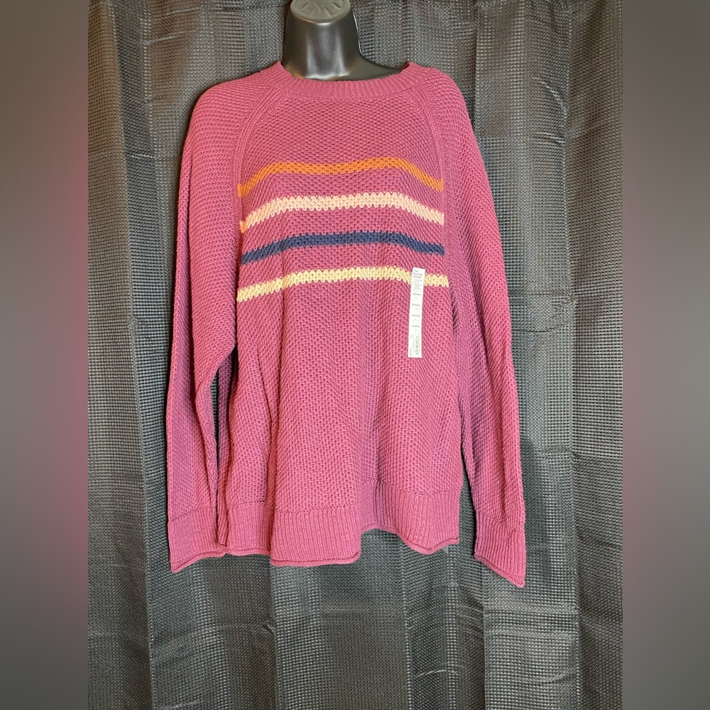 Sonoma Maroon Striped crew neck Sweater. NWT! Size Large